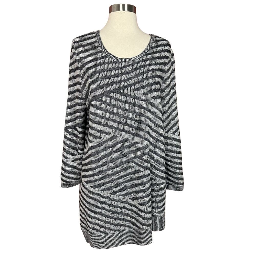 Chico's Gray Zigzag Sweater Asymmetrical Hem Women's Size 2 US Large L‎